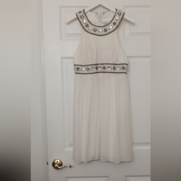 Caché Vintage Grecian Goddess Ivory Bejewelled Silk Dress- Size: 8 - Picture 12 of 16